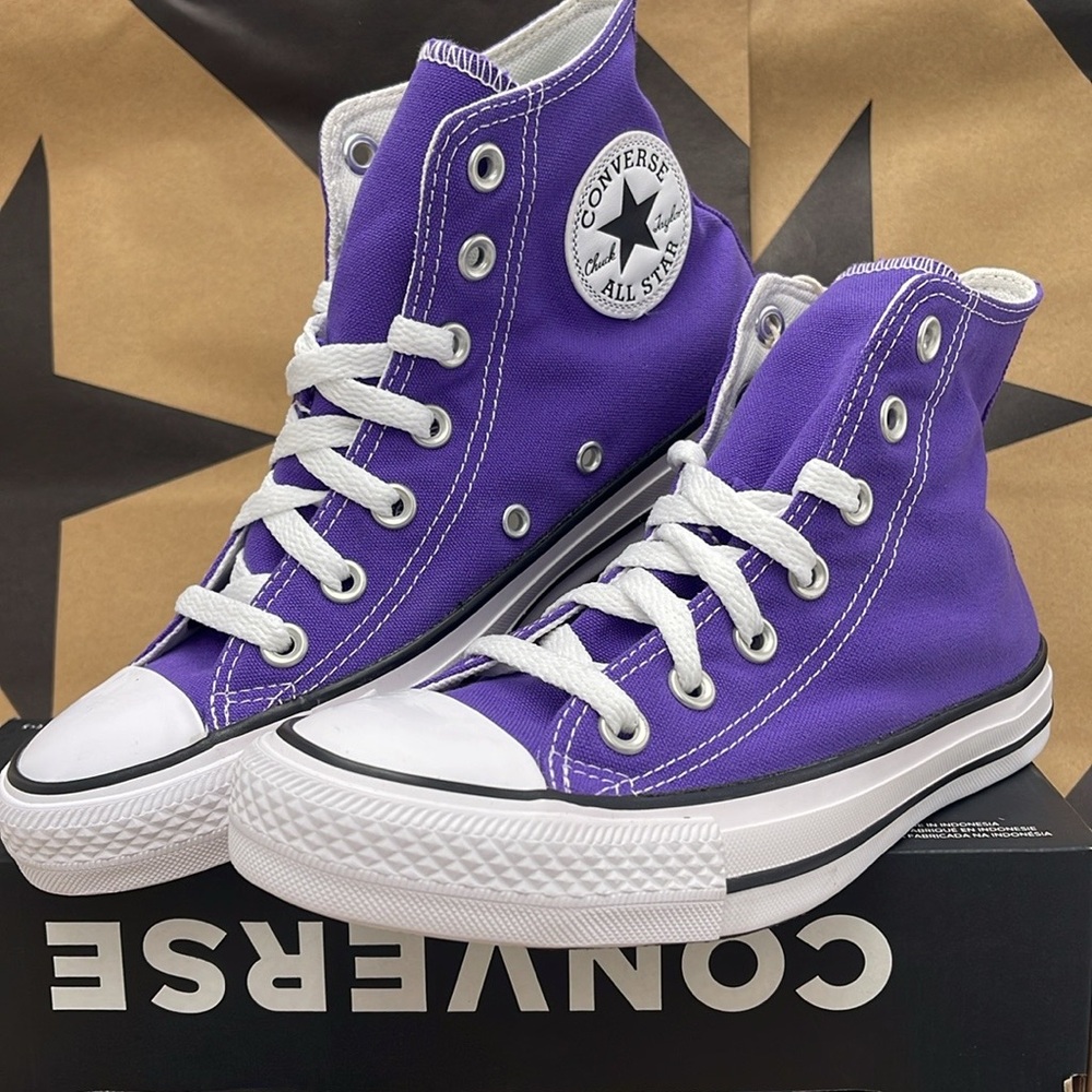 Converse WMNS All Star Purple Canvas Sneakers Hi Top Sneakers 137833F - Picture 2 of 16